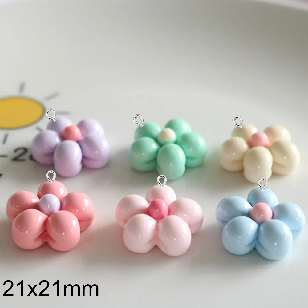 10PCS Shiny Balloon Flower Flat Back Charms For Earrings Bracelet Hairpin DIY Jewelry Pendants Decoration Accessories