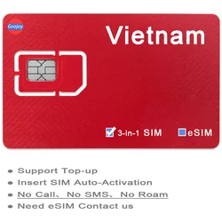 Vietnam Prepaid Sim / eSIM Card；Vietnam Sim Card For Nha Trang Da Nang Phu Quoc Island Hanoi 4G Data Sim；