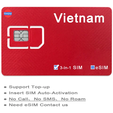 Vietnam Prepaid Sim / eSIM Card；Vietnam Sim Card For Nha Trang Da Nang Phu Quoc Island Hanoi 4G Data Sim；