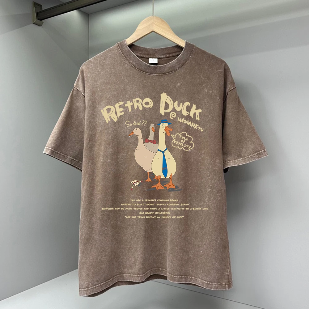 Three Ducks Ah American Retro Cartoon T Shirts Men Fashion Summer High Quality Clothes Cotton T Shirts O-Neck Oversized Tops