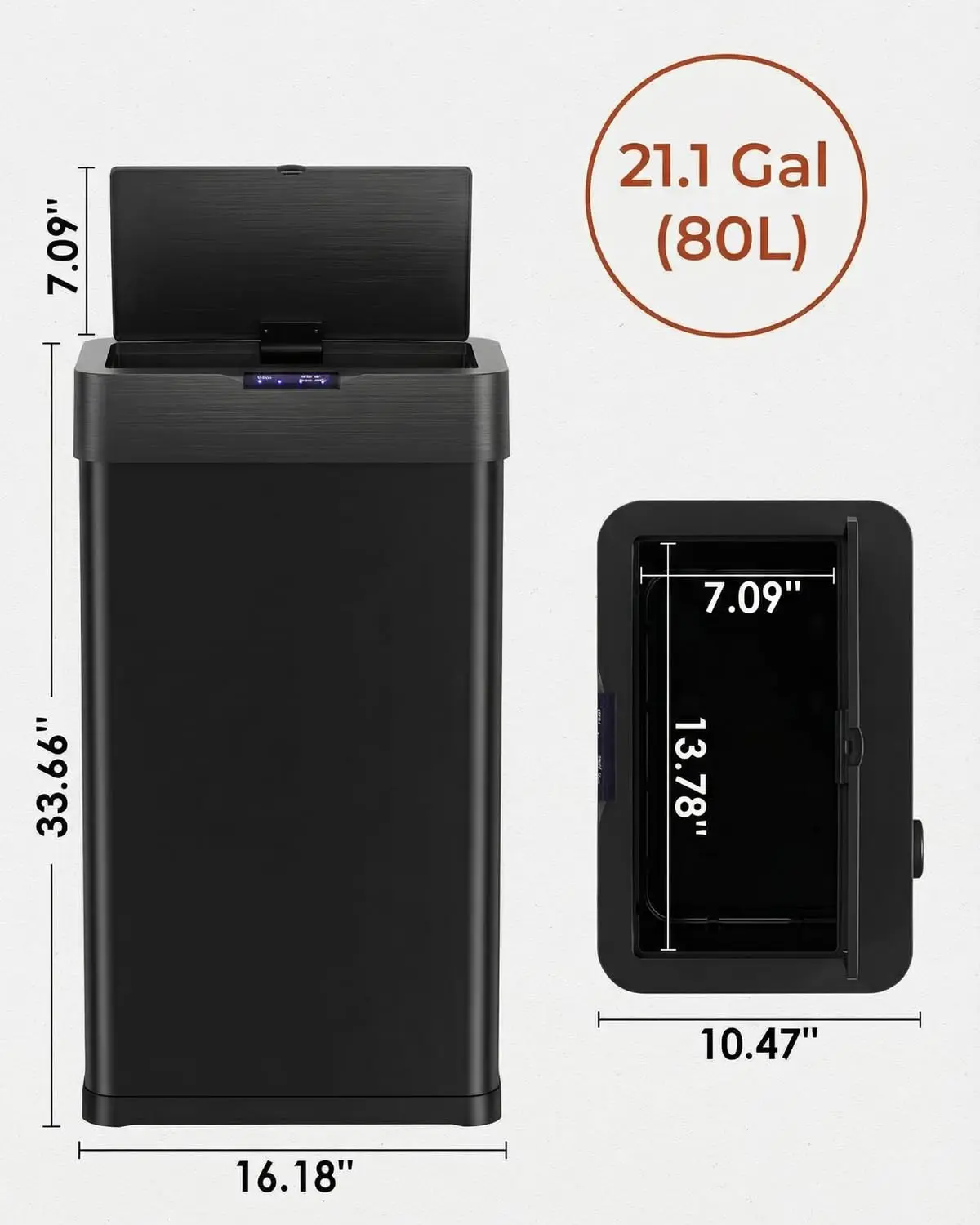 21.1 Gallon Motion Sensor Trash Can,Touchless Automatic Garbage Can,Brushed Stainless Steel Smart Bin,with Bag Holder,Soft