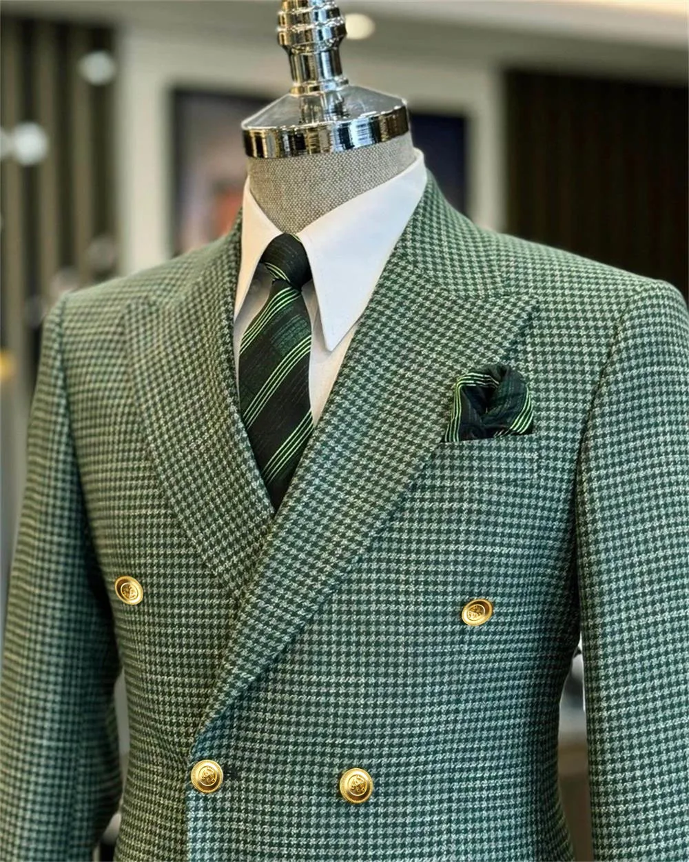 Houndstooth Wool Blend Men's Suit Jacket Fashion Man Blazers Tailor-made Suits Jacket Double breasted slim fit Suit Jacket