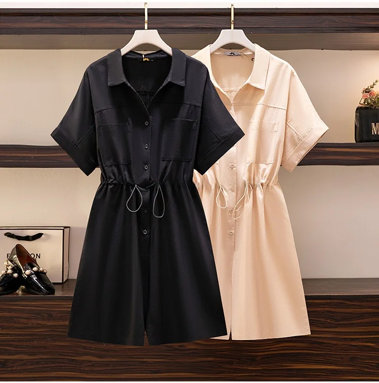 بنطلون نسائي صيفي بخصر مرتفع وياقة، مقاس كبير، قماش قطني، طول خمس بوصات