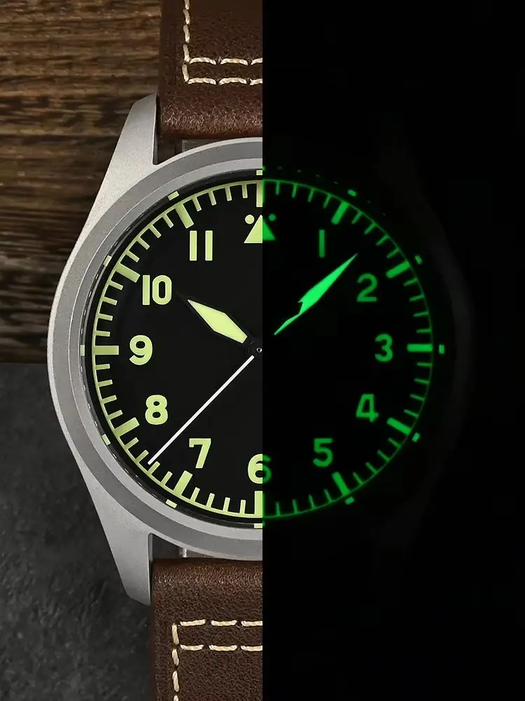 San Martin Pilot Titanium Military Enthusiast NH35 YN55 Automatic Mechanical Men Watch Leather Strap Waterproof Luminous SN0030T