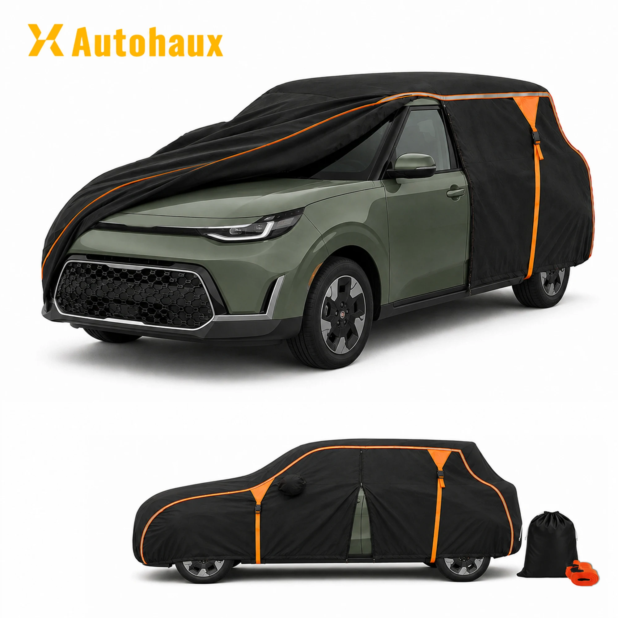 X Autohaux Waterproof 210D-PU Oxford Full Car Cover for Kia Soul 2009-2024 with Zipper