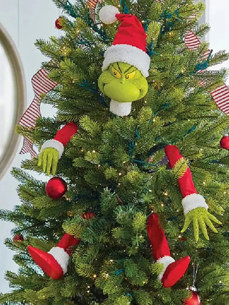 Support d'ornements de tête de jambe de bras, 5 pièces, bras et jambes Grinch, décoration d'arbre, corps d'elfe de noël, décoration d'arbre pour fête de noël