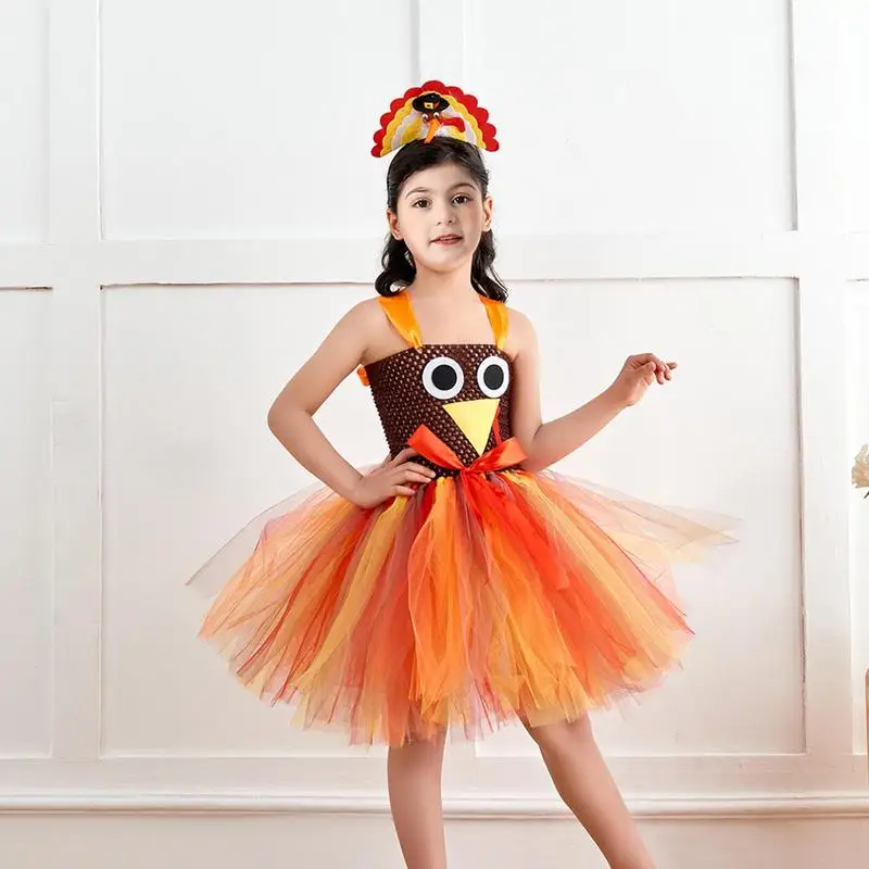 Thanksgiving Tutu For Kids Thanksgiving Bowknot Breathable Tutu With Headband Festival Cosplay Costumes Girls Stage Carnivals