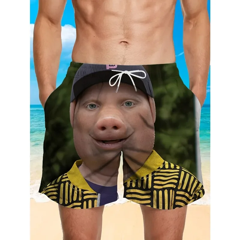 

1PC-Fashion Мужские пляжные шорты - быстросохнущие повседневные плавательные шорты с принтом, карманом и шнурком evq
