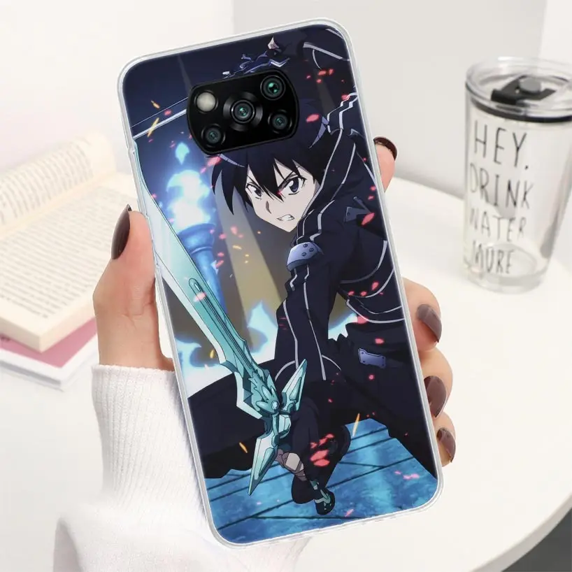 Sword Art Online Kirito Asuna Coque Phone Case For Xiaomi Poco X6 X5 X3 Nfc X4 Gt F6 F5 Pro F4 F3 F2 F1 M5s M4 M3 5G Soft Cover 