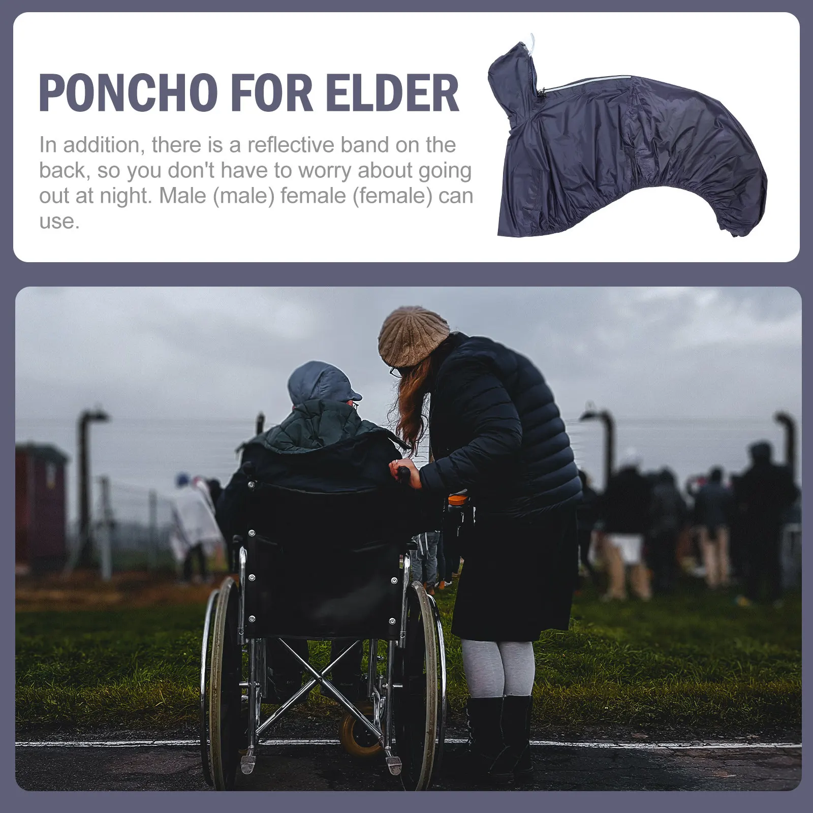 1Pcs Wheelchair Raincoat Reflective Lightweight Portable Rain Poncho for Elder Disabled Outdoor Waterproof Adult Raincoat