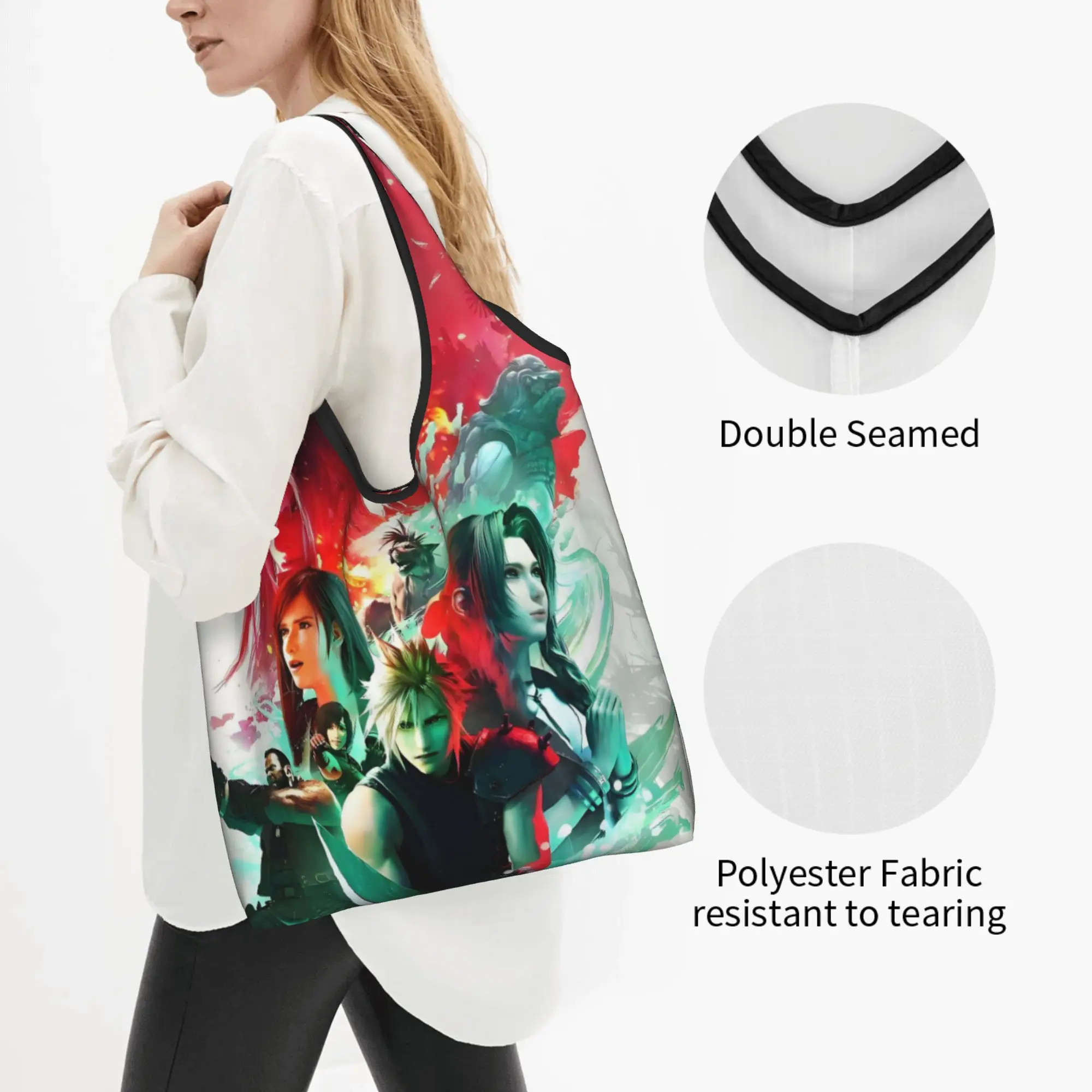 Custom Game Final Fantasy Japan Fantasy Video   Shopping Bag Women Portable Large Capacity Grocery  Tote Shopper Bags