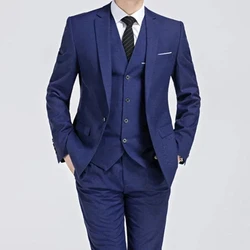 2024 Fashion New Men's Leisure Boutique Solid Color Business Slim Fit Groom Suit Three Piece Set Blazers Jacket Pants Vest