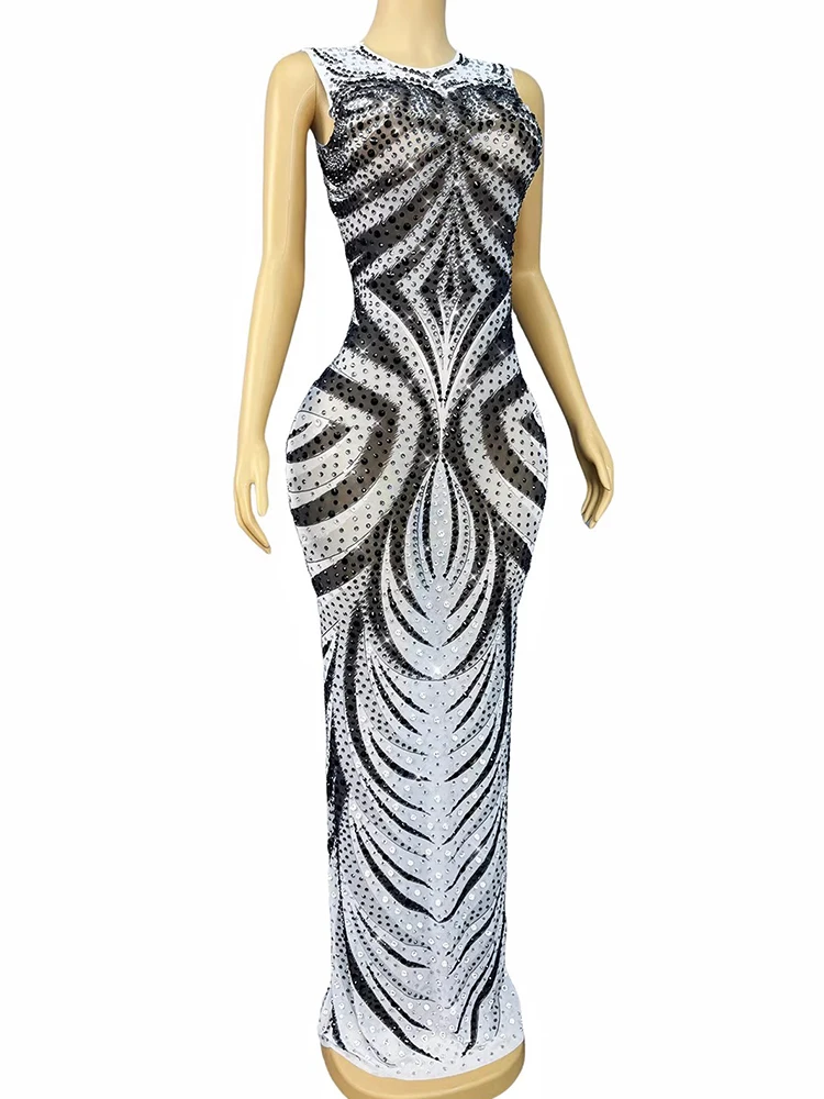 Robe gilet bloquée de couleur élastique avec strass de haute qualité, vêtements personnalisés pour femmes, nouvelle mode 2025