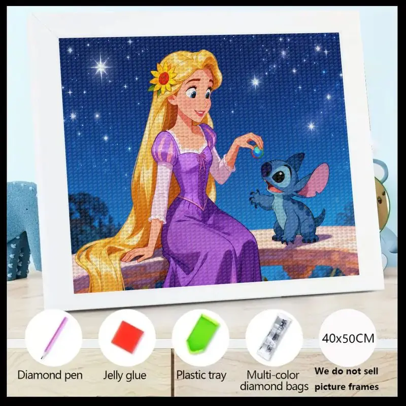 

1 шт., набор алмазной живописи Disney Rapunzel & Stitch 5D, набор для рисования своими руками с блестящими кристаллами и драгоценными камнями для взрослых и детей, милый мультфильм
