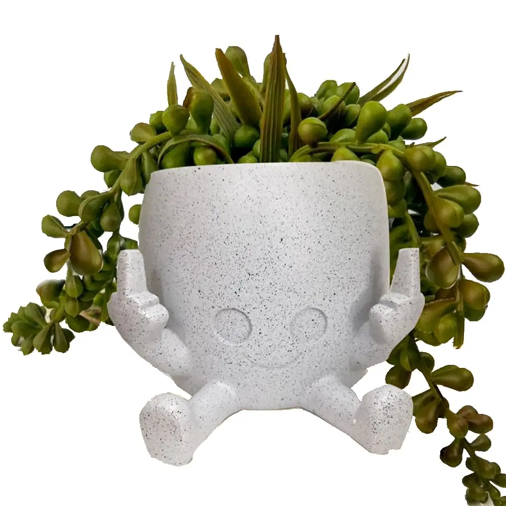 Funny Succulent Pots Unique Plant Pot with Finger Up Cute Planters Plants Resin Smiley Face Flowerpot Novelty Adorable Gift Idea