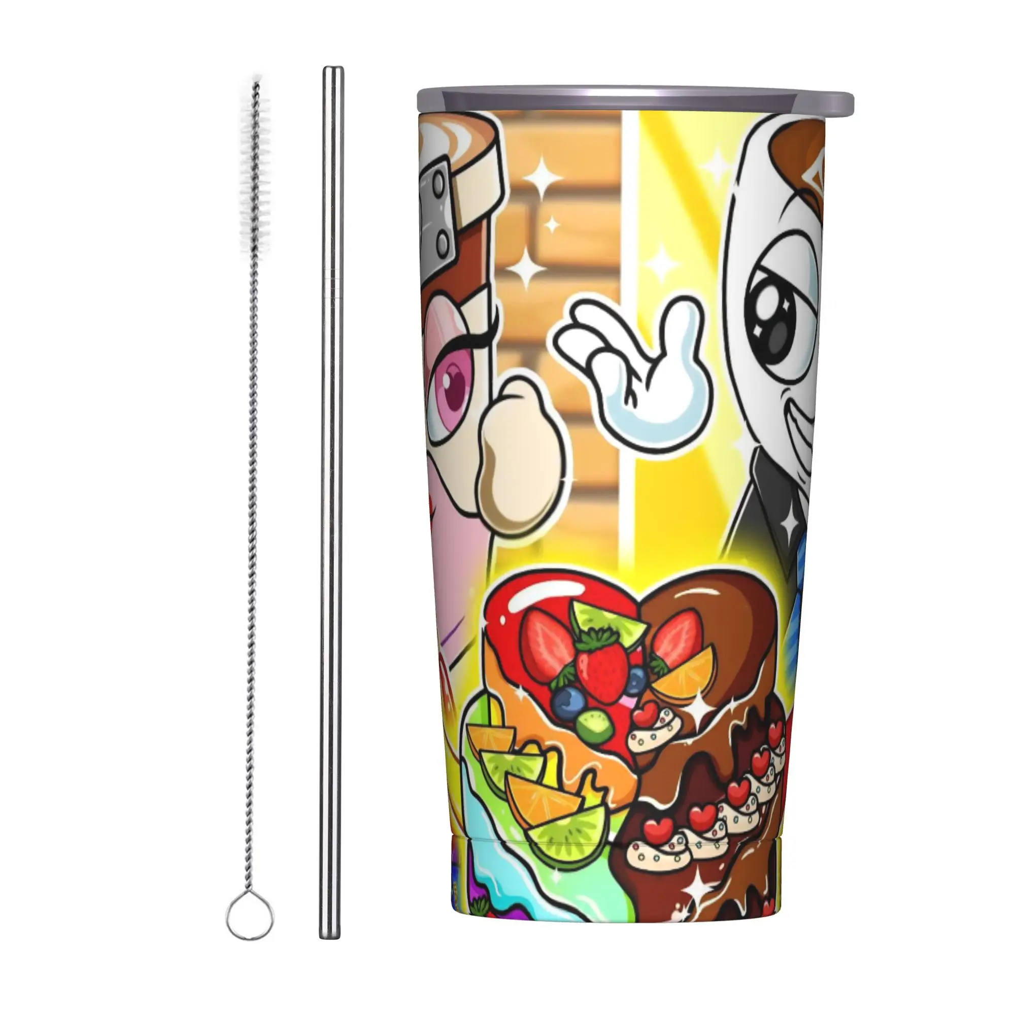 Italian Brainrot Meme Insulated Tumbler with Straws Lid Ballerina Cappuccina Vacuum Thermal Mug Office Home Bottle Cups, 20oz