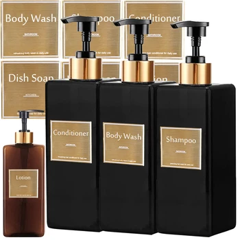مجموعة موزع صابون الاستحمام، زجاجة شامبو وبلسم قابلة لإعادة الملء للحمام والمطبخ وزجاجة صابون اليد