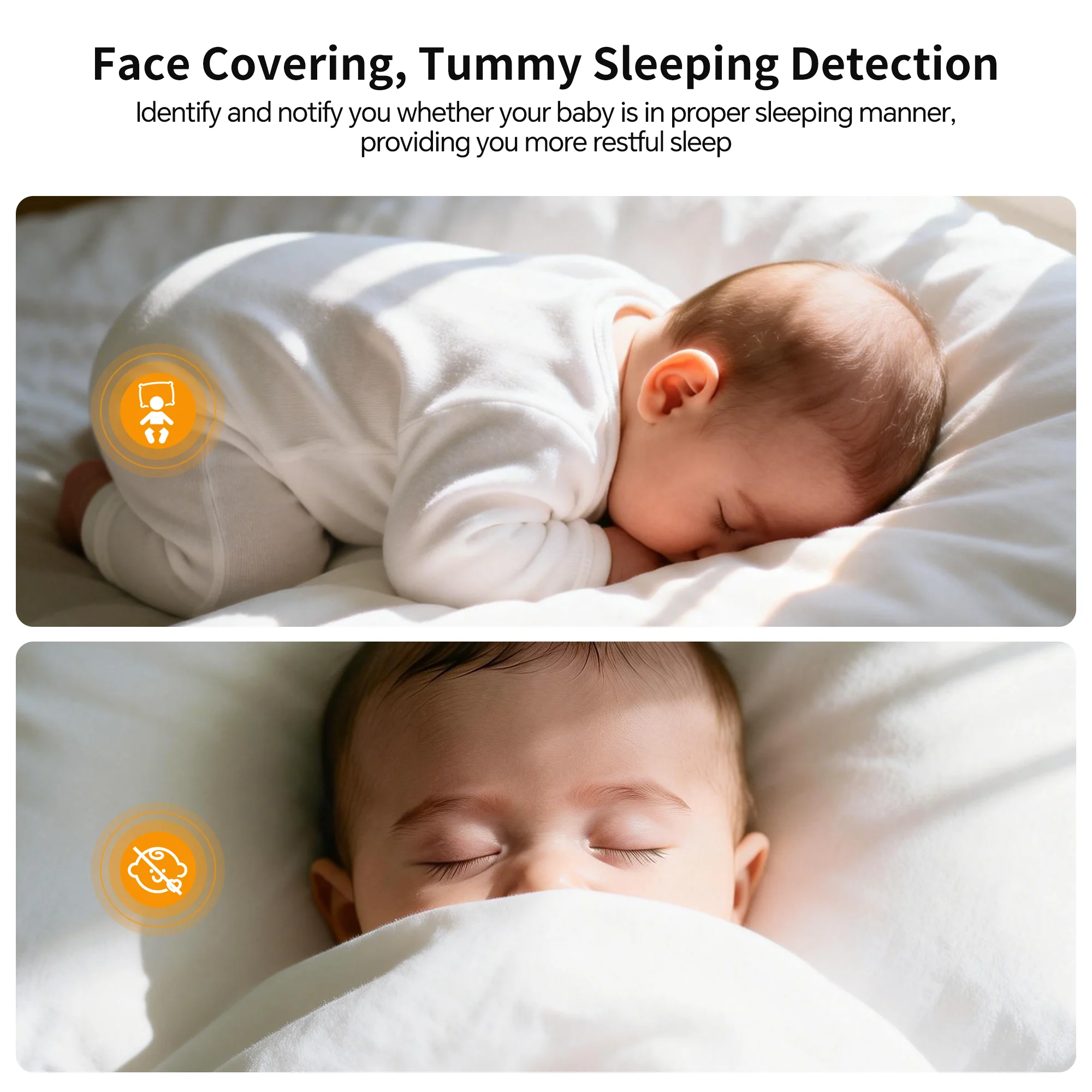 5inch Screen 4MP Breath&Heart Rated Report Face Masking  Prone Sleep Alarm 5-Inch Screen 4mp   Baby Monitor with 2 Camera