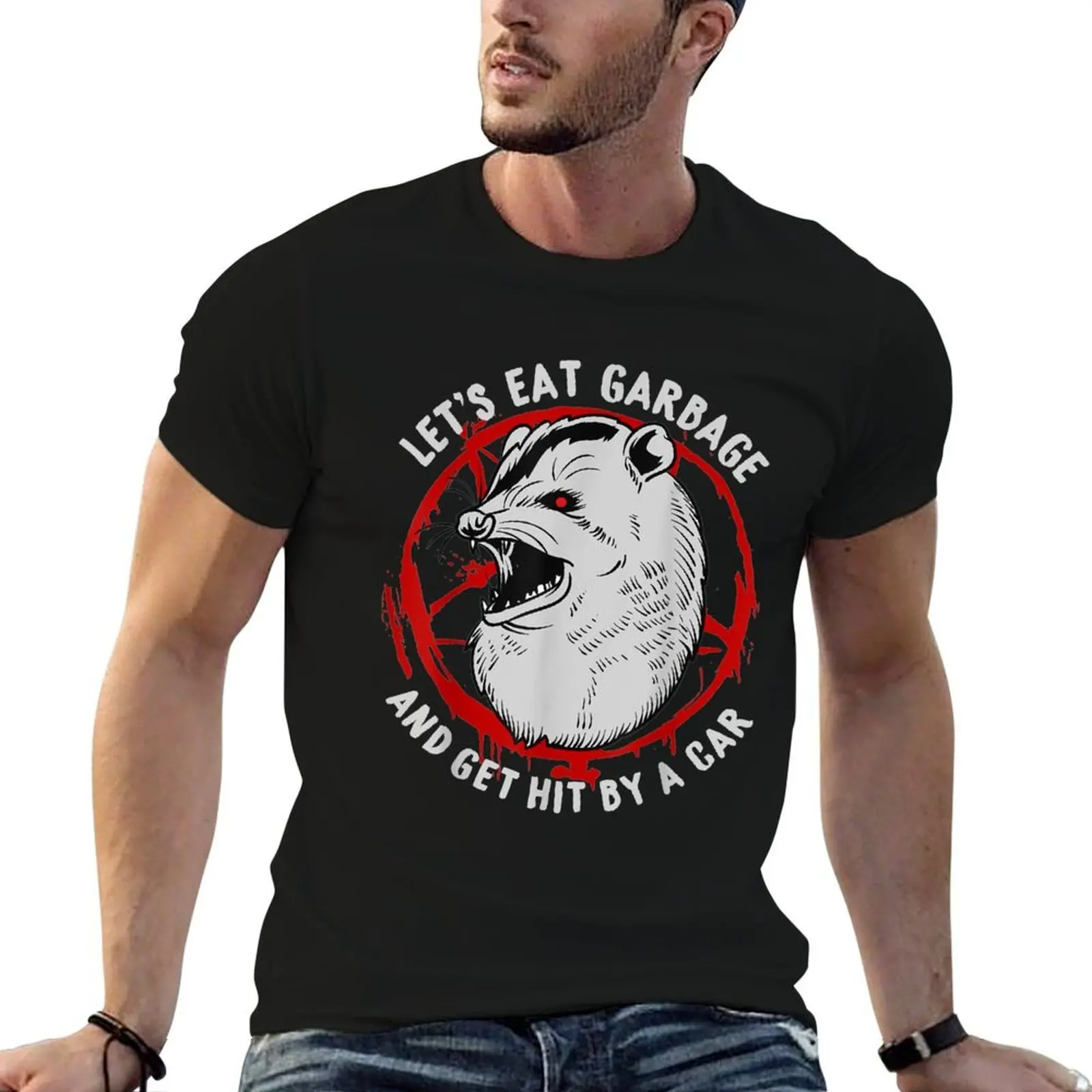 Let's Eat Garbage and Get Hit By a Car I Satanic Possum T-Shirt graphic shirts croswit shirt man mens t shirts casual stylish