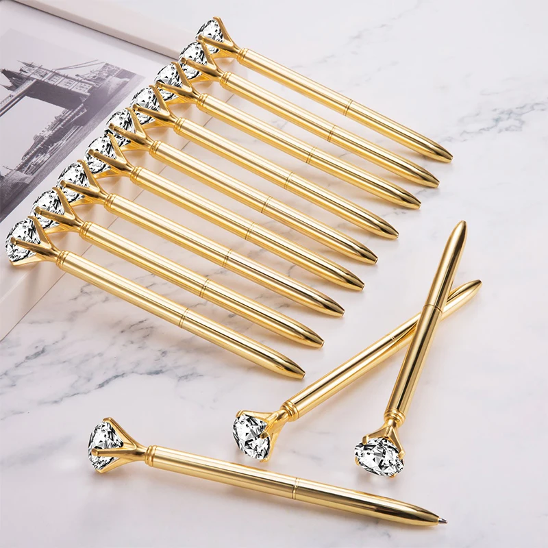 50Pcs Large Crystal Diamond Pen Bling Metal Ballpoint Pen Office and School