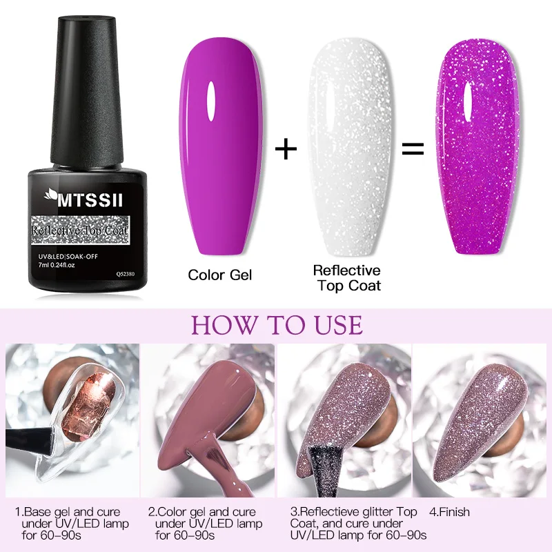 Mtssii 1 Bottle 7ml Reflective Top Coat Function Gel Polish Glitter Silver Holographics Gel Soak Off Nail Art Gel Varnish