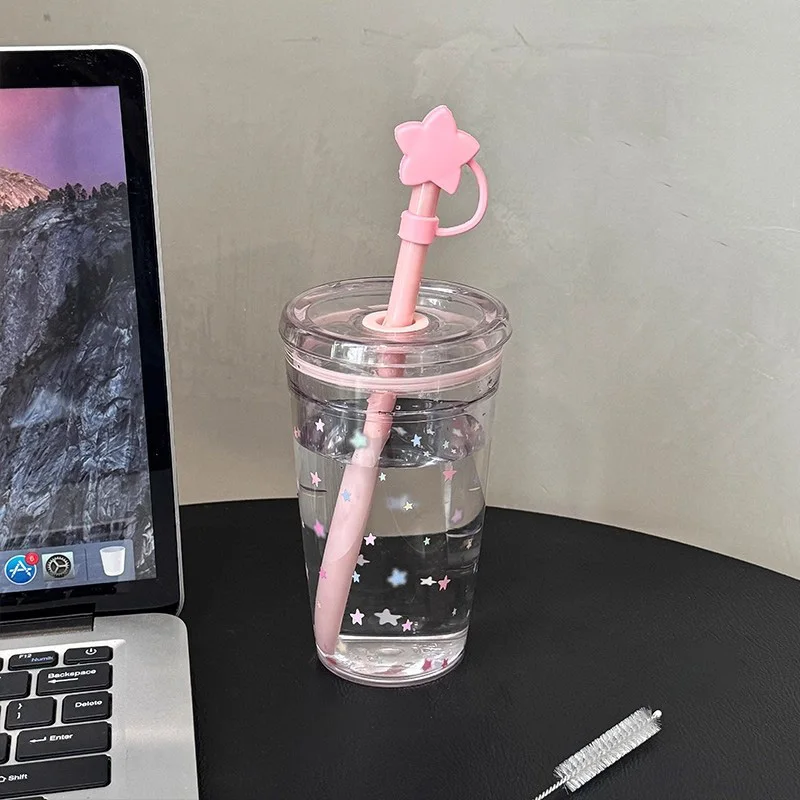 

Pink Water Bottles With Straw Cover For Girls Tritan Plastic Cup BPA Free Heat Resistance Coffee Milk Tea Drinking Water Cups