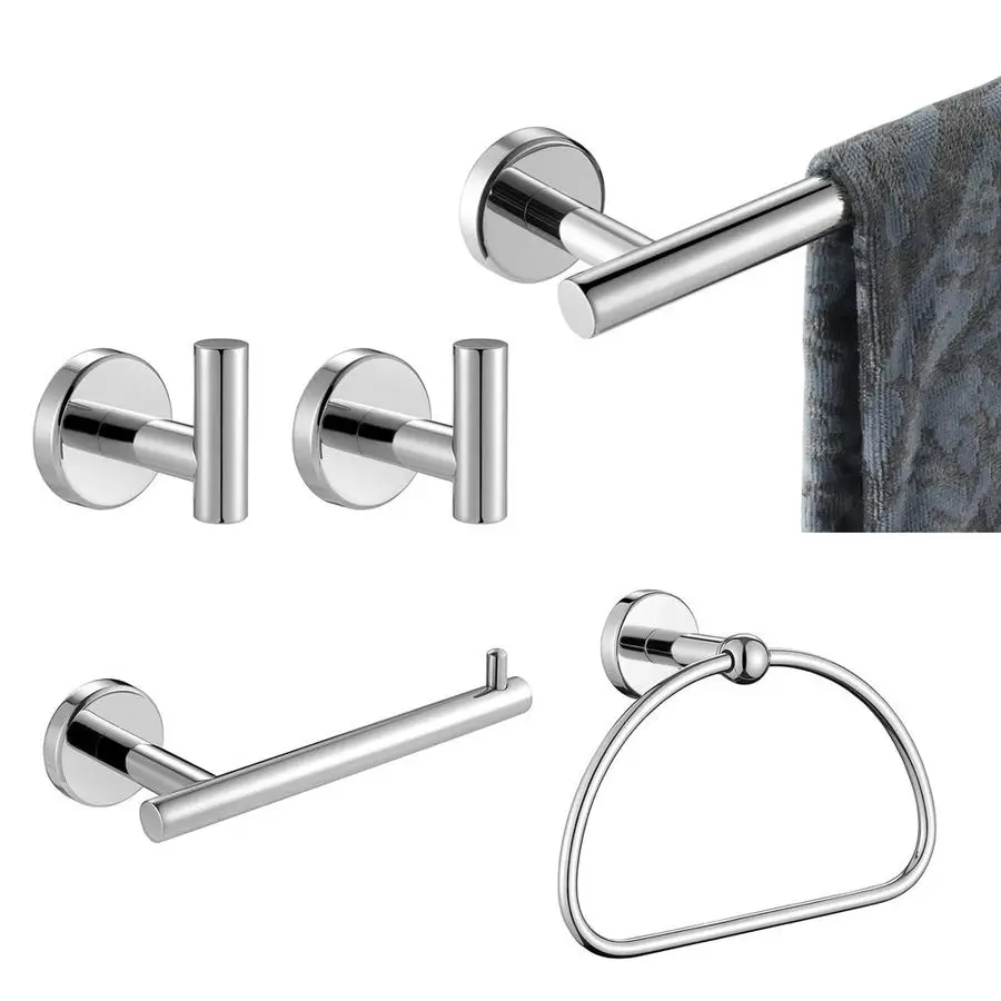 

Bathroom Hardware Set Chrome, 5Piece Bath Accessories Set Polished Chrome Wall Mount Includes 24 in Towel Bar, 7 in Towel Ring,