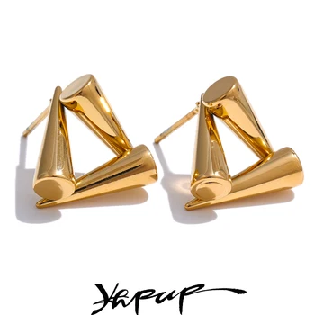 Yhpup 2024 acier inoxydable Triangle géométrie insolite boucles d'oreilles antirouille métal 18K PVD plaqué Bijoux quotidiens à la mode Bijoux