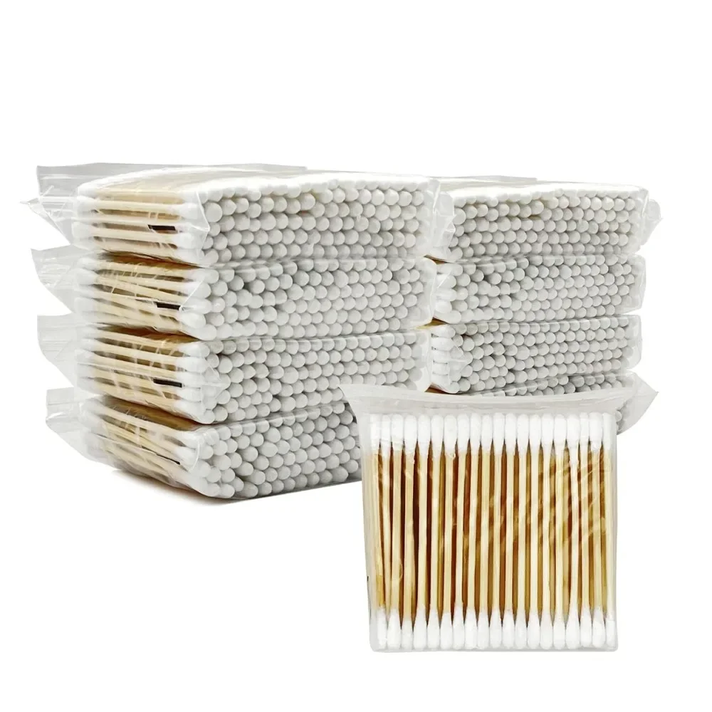 100 Pcs 100% Cotton Cotton Swabs Wooden Cotton Buds Q-Tip Hypoallergenic Chlorine-Free Double-Tipped Cotton Buds Daily Cleaning