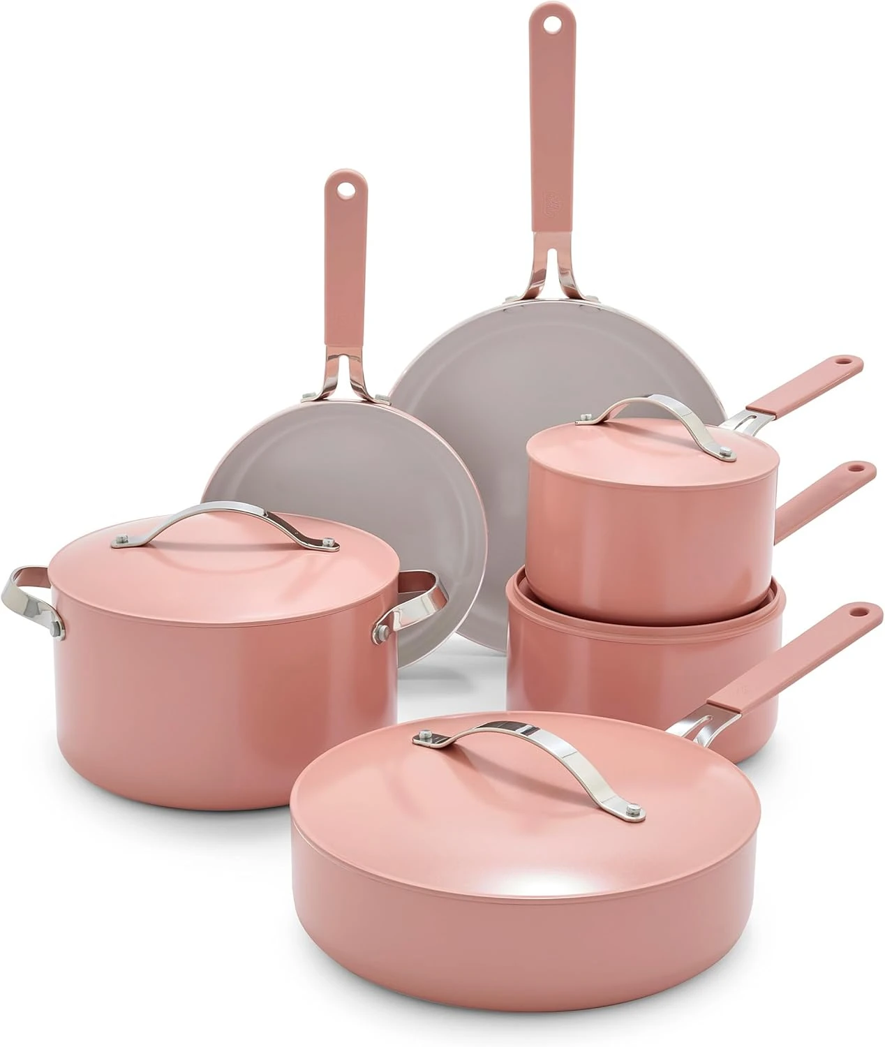 

10-Piece Ceramic Nonstick Cookware Set, PFOA-Free, PFAS-Free, Pots and Pans with Lids, Dishwasher & Oven Safe