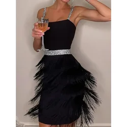 Women's Dresses New Tassel Sexy Low Cut Suspender Sleeveless Midi Party Dress 2025 Summer Fashion