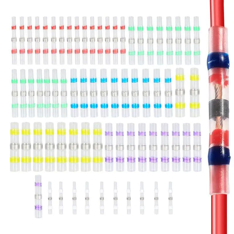 Self Solder Heat Shrink Connectors 60pcs Waterproof Safe Solder Heat Shrink Set Dust-Proof Solder Butt Connectors Heat Shrink