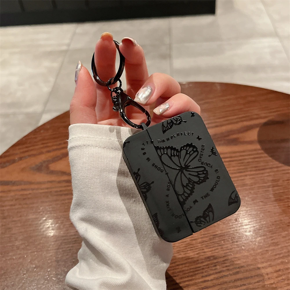 Luxury Black Butterfly Earphone Case For Airpods 3 With Keychain Bluetooth Headset Protective Case For Airpods 1 2 Pro 2 Cover