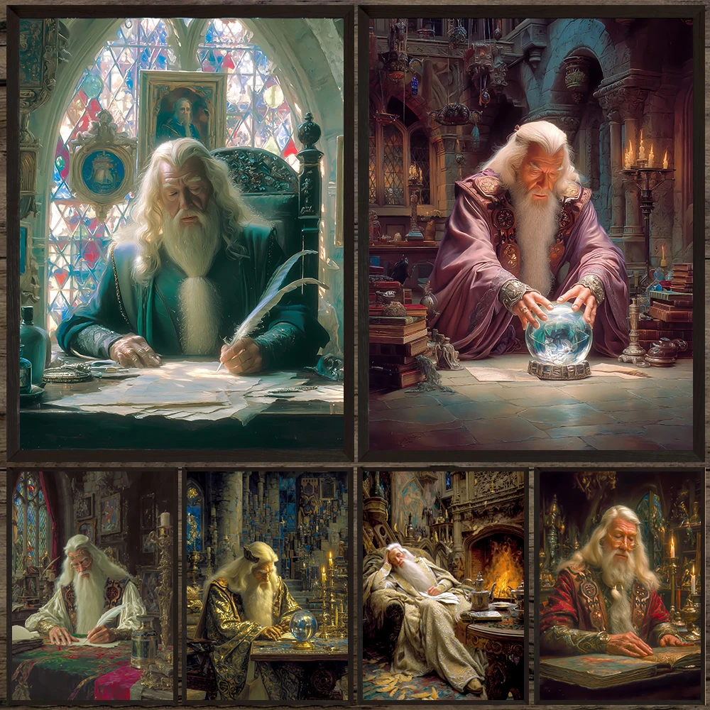 

White Magic Wizard Portrait Vintage Wall Art Canv As Painting,White-haired Wizard,Witchcraft Fantasy Art Poster Print Home Decor