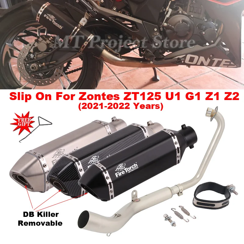 

Moto Muffler Scooter DB Killer For Zontes ZT125 U1 G1 Z1 Z2 2021 2022 Motorcycle Exhaust System Modify Catalytic Front Link Pipe