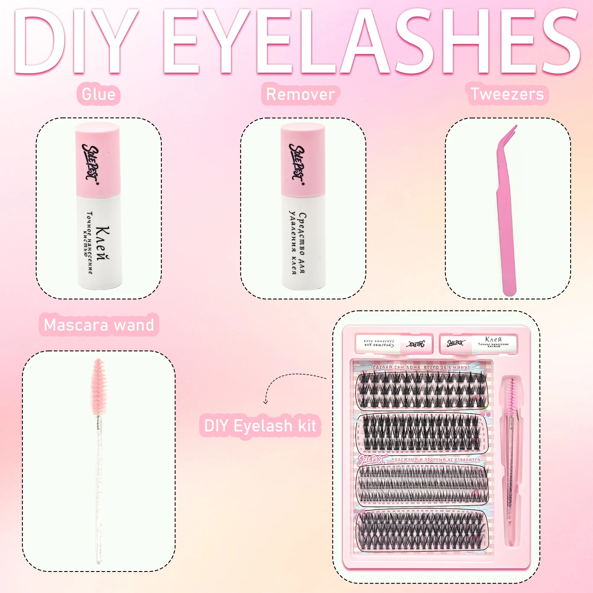 A Set of 270 Individual lash Clusters Featuring Four Styles (Mixed Lengths: 6–10mm) and D-Curl; lightweight and Soft
