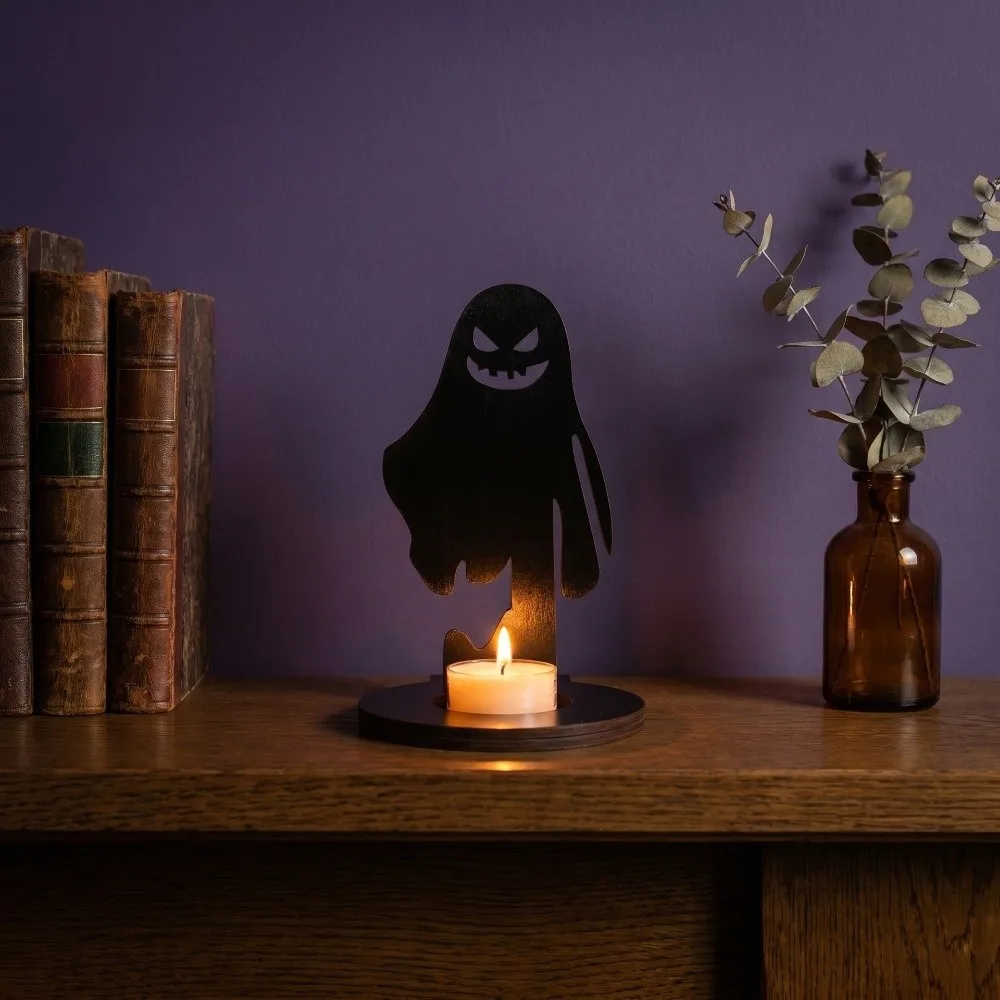 Creative Wooden Shadow Candle Holder Scarecrow Ghost Halloween Candle Stand Bat Spook Tealight Holder Desktop