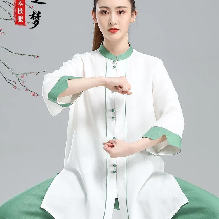 2024 traditional chinese taichi wushu uniform kungfu exercise training practice clothing martial arts wingchun tops+pants set