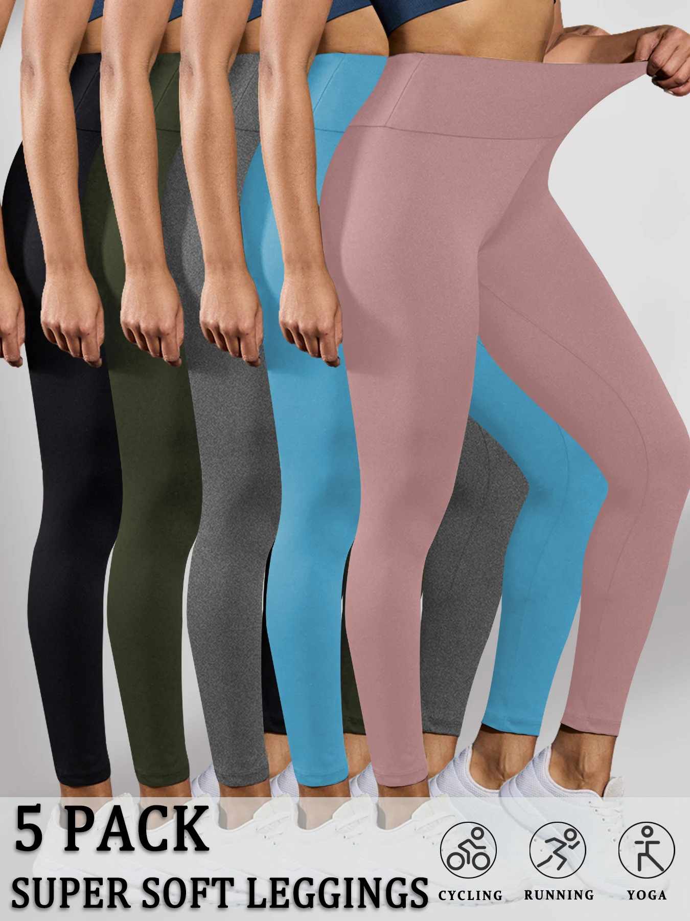 

5 Pack Women's Super Soft High Waisted Tummy Control No See Through Workout Yoga Running Athletic Push Up Gym Fitness Leggings