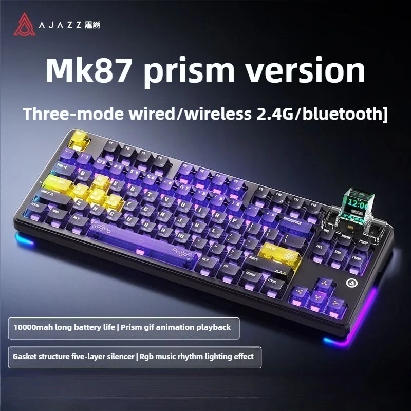 

AJAZZ MK87 Tri-mode Mechanical Keyboard Wireless RGB TFT Display Gasket Full-key Hot Swappable 10000mAh Support Windows/Mac