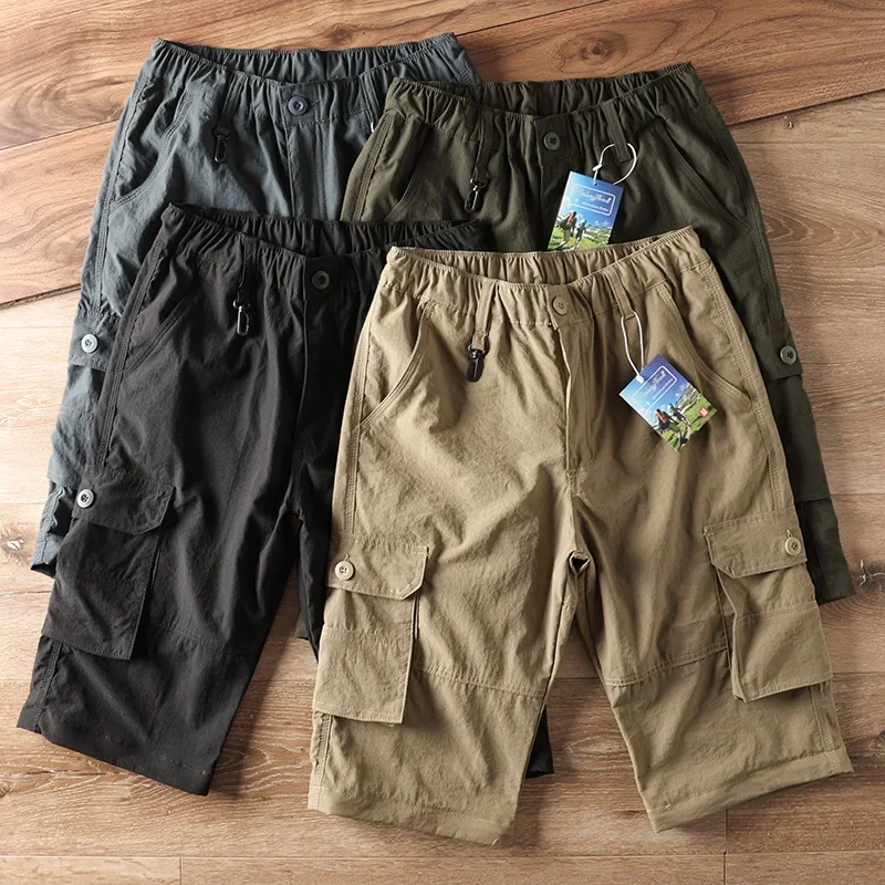 Outdoor logging workwear adjustable length quick drying multi pocket casual leg tapered pants straight leg long pants for men