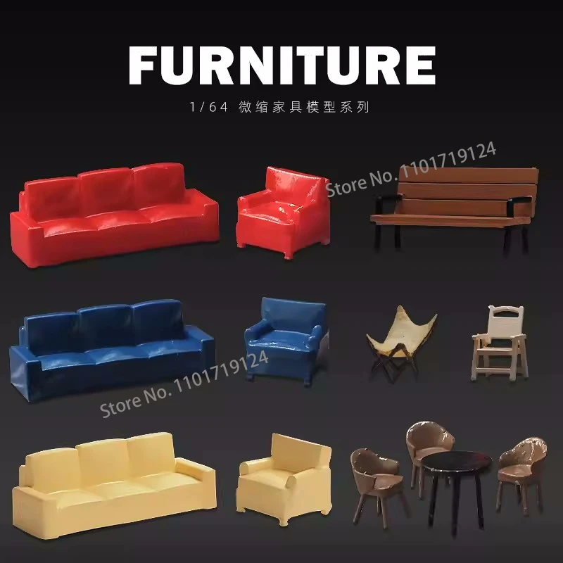 Diorama 1/64 Sofa Girl Figure Living Room Furniture Chair Table Scene Model Display Miniature Shooting Figurine Ornaments