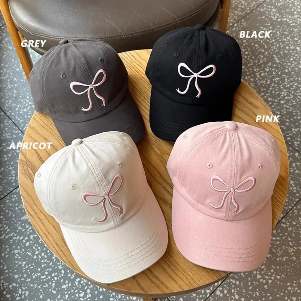 

Summer Hat Sun-protective Bow Embroidered Baseball Hat for Outdoor Adjustable Long Brim Cap Cotton Sun Visors Hat