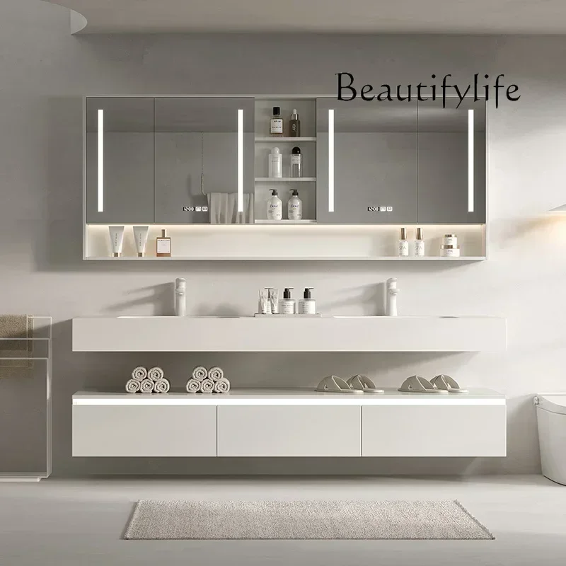 

0 Rock slab hot bending integrated basin stainless steel bathroom cabinet combined bathroom