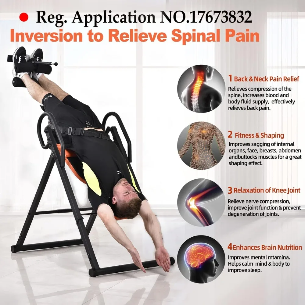 Table for Back Pain Relief, 350 lbs Capacity Strength Training Inversion Equipment, with Safe Belt & Comfortable Ankle Holders