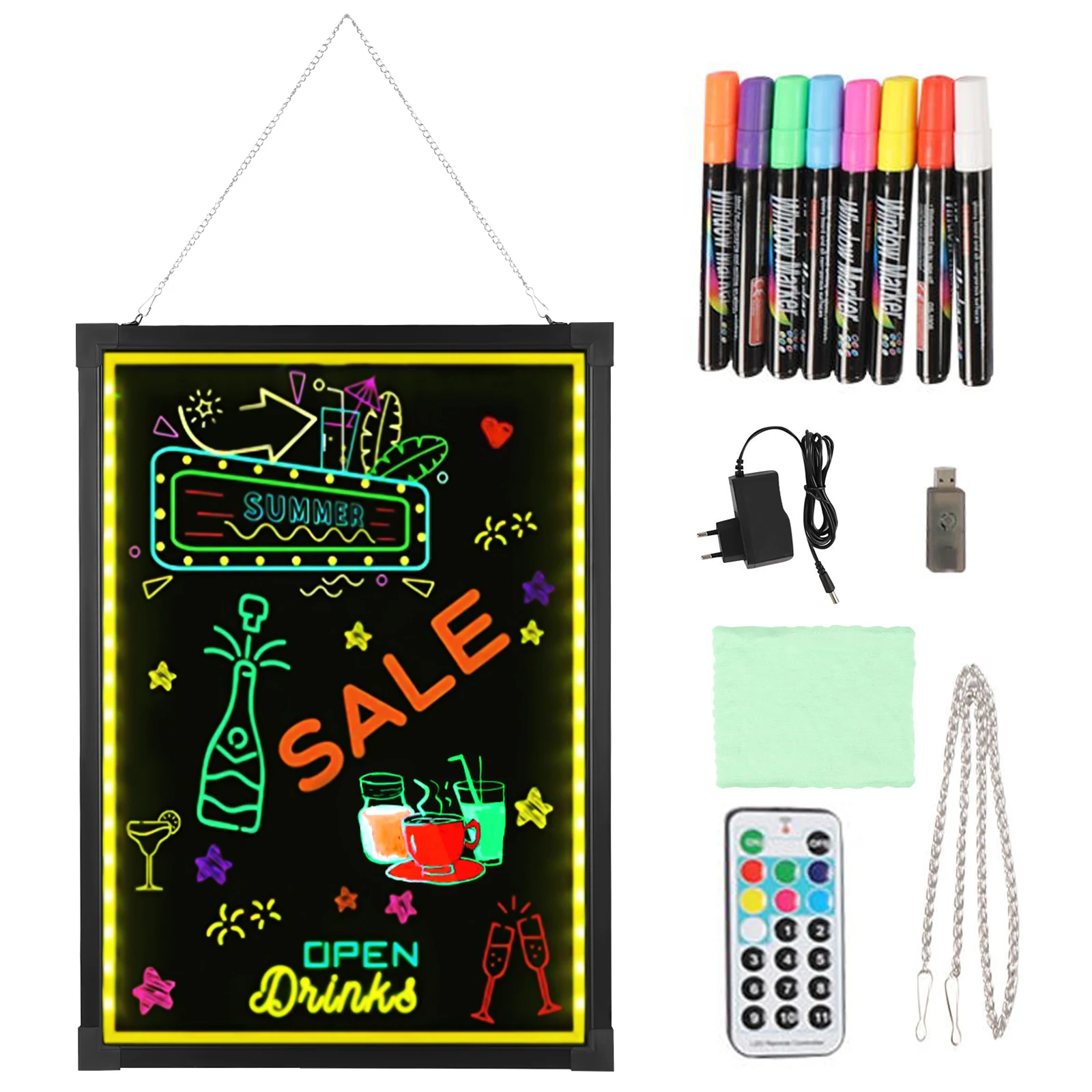 Lavagna LED cancellabile a secco - 50x70 cm/60x80 cm Lavagna da disegno cancellabile al neon per