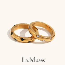La. Muses Sparkling Cubic Zirconia Ring Stainless Steel Women's Ring 18K Gold Plated Fashion Jewelry Gift