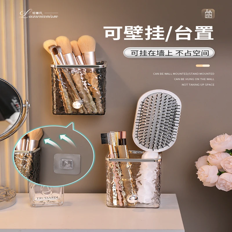 Acrylic 360 Rotating Makeup Brush Holder Clear Makeup Brush Organizer with Lid Cosmetic Storage Box Clear Makeup