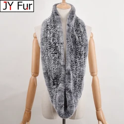 JY FUR* Women Infinity fur scarf Circle long rabbit fur scarf winter warm street fashion rex rabbit fur scarf