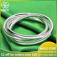 925 Sterling Silver Three Circles Bangles Bracelet Lovers Charm Jewelry Gift For Woman Party Engagement Wedding Birthday Holiday
